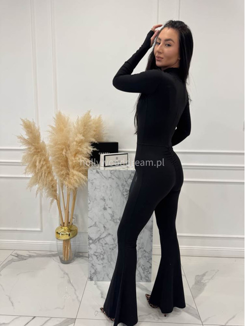 Czarny kombinezon zapinany na zamek z nogawką typu dzwon MIDNIGHT 163 - photo #2