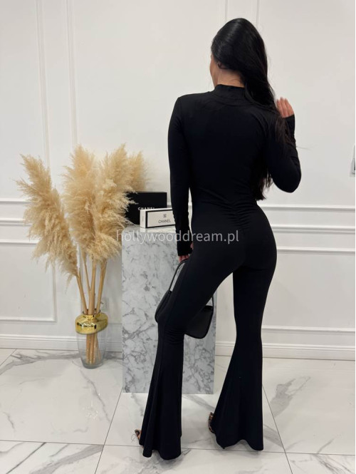 Czarny kombinezon zapinany na zamek z nogawką typu dzwon MIDNIGHT 163 - photo #3