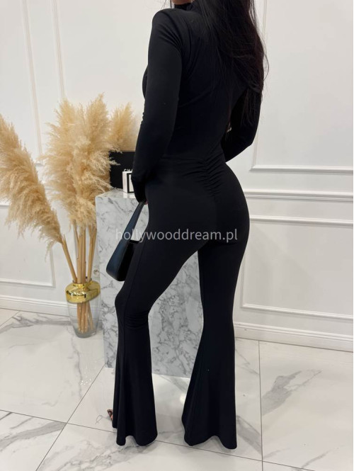 Czarny kombinezon zapinany na zamek z nogawką typu dzwon MIDNIGHT 163 - photo #4