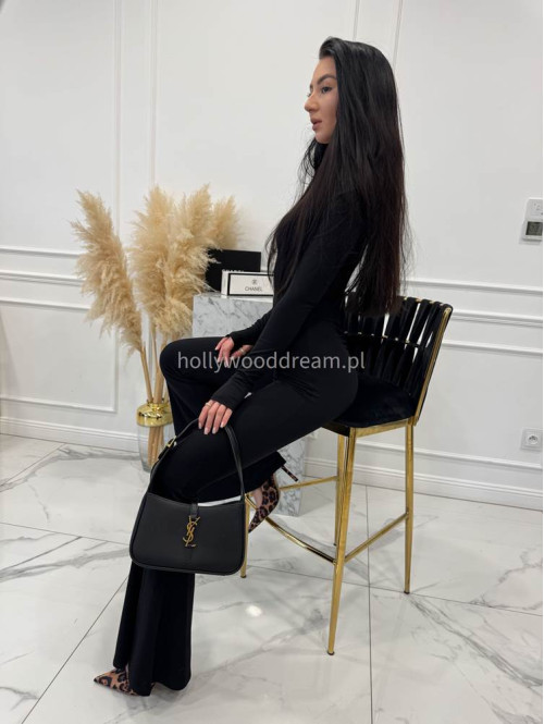 Czarny kombinezon zapinany na zamek z nogawką typu dzwon MIDNIGHT 163 - photo #6