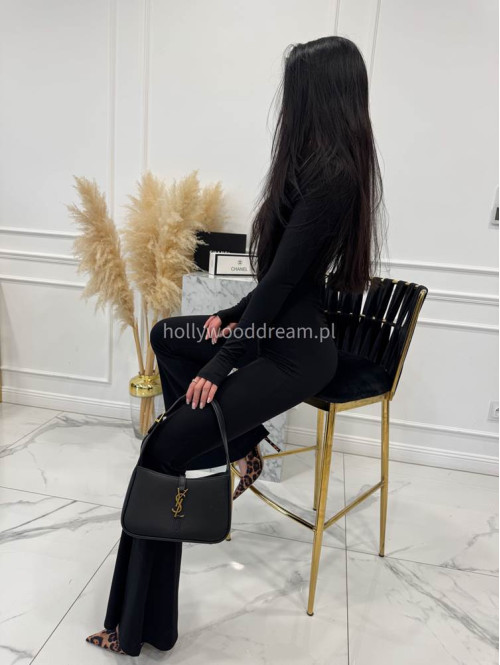 Czarny kombinezon zapinany na zamek z nogawką typu dzwon MIDNIGHT 163 - photo #7