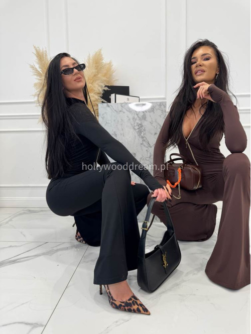 Czarny kombinezon zapinany na zamek z nogawką typu dzwon MIDNIGHT 163 - photo #12