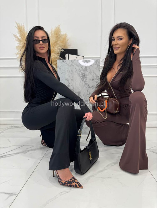 Czarny kombinezon zapinany na zamek z nogawką typu dzwon MIDNIGHT 163 - photo #14