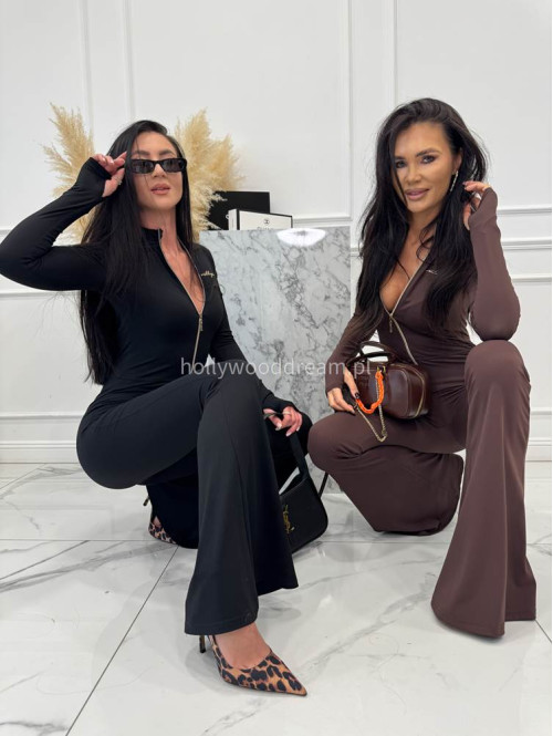 Czarny kombinezon zapinany na zamek z nogawką typu dzwon MIDNIGHT 163 - photo #15