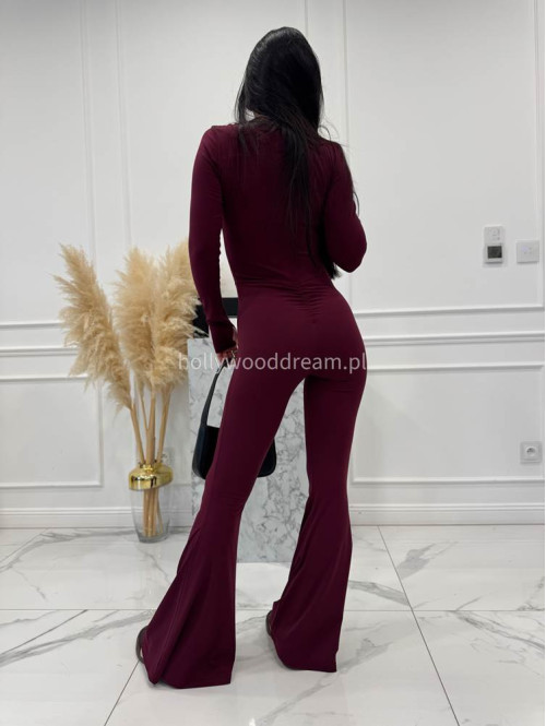 Bordowy kombinezon zapinany na zamek z nogawką typu dzwon MIDNIGHT 163 - photo #8
