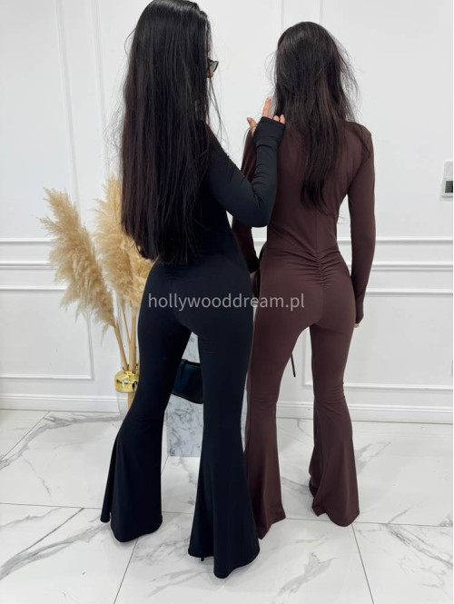 Brązowy kombinezon zapinany na zamek z nogawką typu dzwon MIDNIGHT 163 - photo #11