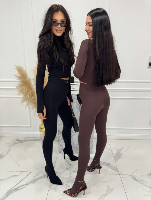 Czekoladowy komplet top z golfem + legginsy SUZI 163 - photo #0