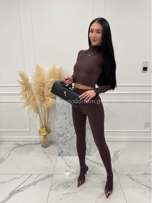 Czekoladowy komplet top z golfem + legginsy SUZI 163 - photo #10