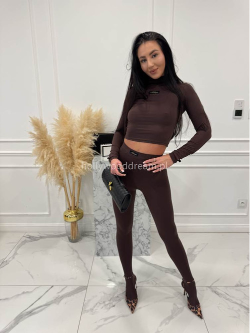 Czekoladowy komplet top z golfem + legginsy SUZI 163 - photo #11