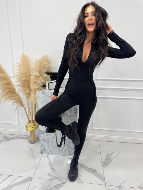 Czarny kombinezon zapinany na zamek z przeszyciami KARLOS 163