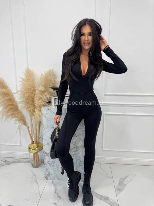Czarny kombinezon zapinany na zamek z przeszyciami KARLOS 163 - photo #1