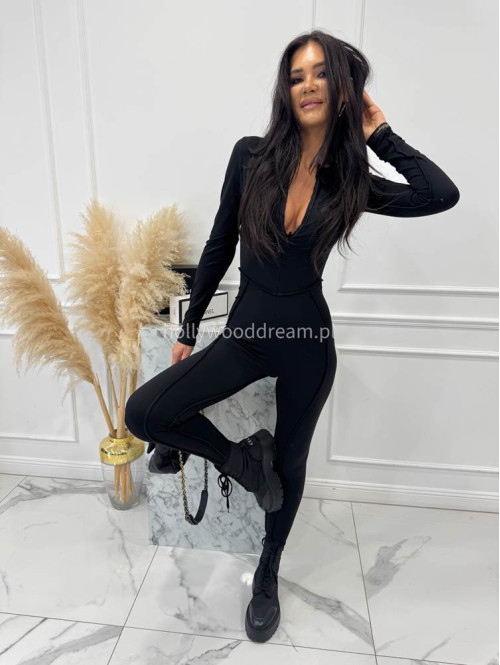 Czarny kombinezon zapinany na zamek z przeszyciami KARLOS 163 - photo #3