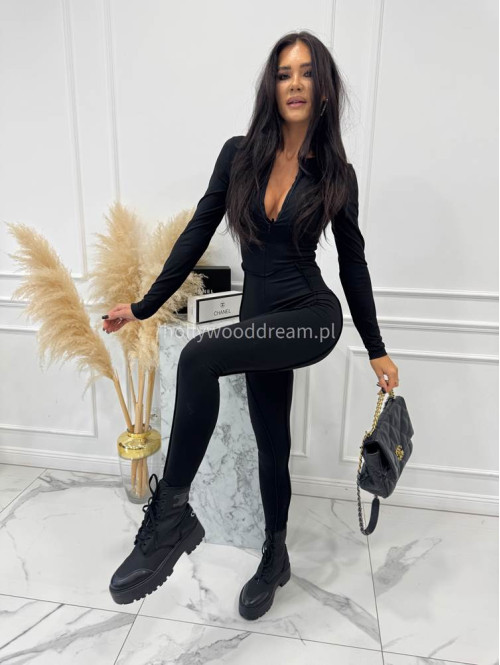 Czarny kombinezon zapinany na zamek z przeszyciami KARLOS 163 - photo #4