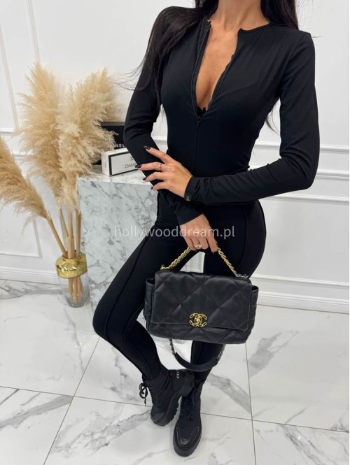 Czarny kombinezon zapinany na zamek z przeszyciami KARLOS 163 - photo #8