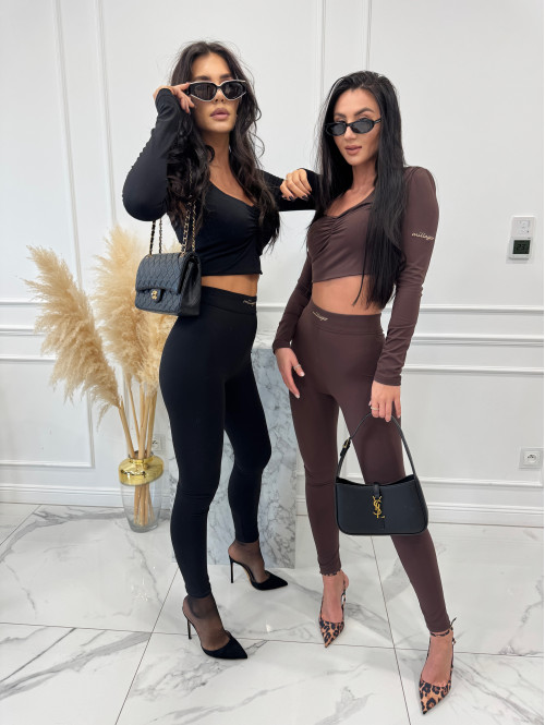 Czarny komplet bluzka z marszczeniem+ legginsy BASIC SLIM 163 - photo #0