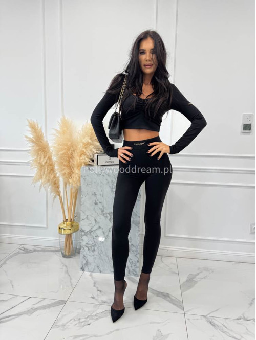 Czarny komplet bluzka z marszczeniem+ legginsy BASIC SLIM 163 - photo #5