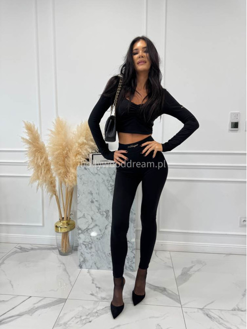 Czarny komplet bluzka z marszczeniem+ legginsy BASIC SLIM 163 - photo #7