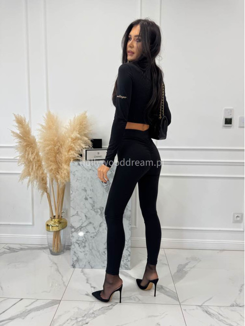Czarny komplet bluzka z marszczeniem+ legginsy BASIC SLIM 163 - photo #8