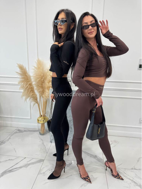 Brązowy komplet bluzka z marszczeniem+ legginsy BASIC SLIM 163 - photo #8