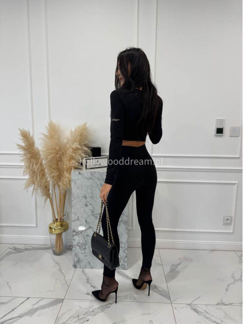 Czarny komplet bluzka z marszczeniem+ legginsy BASIC SLIM 163 - photo #10