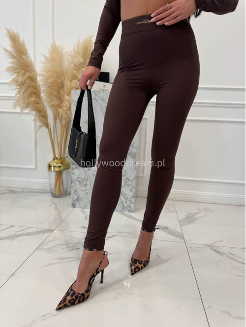 Brązowy komplet bluzka z marszczeniem+ legginsy BASIC SLIM 163 - photo #12