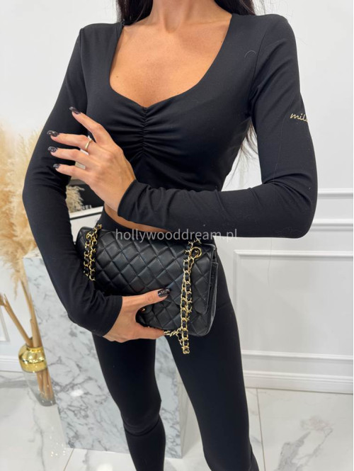 Czarny komplet bluzka z marszczeniem+ legginsy BASIC SLIM 163 - photo #12