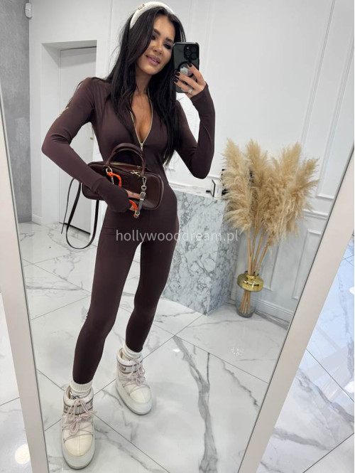 Brązowy kombinezon zapinany na zamek z logo na rękawie PARKER 163 - photo #0