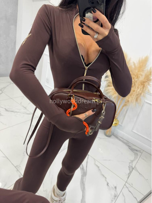 Brązowy kombinezon zapinany na zamek z logo na rękawie PARKER 163 - photo #3