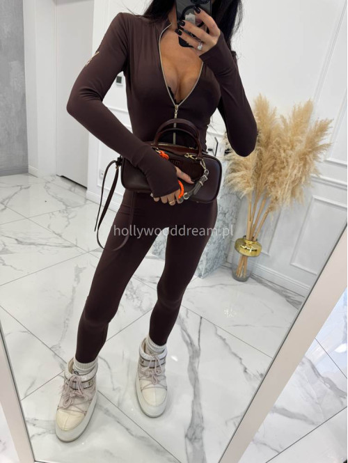 Brązowy kombinezon zapinany na zamek z logo na rękawie PARKER 163 - photo #4