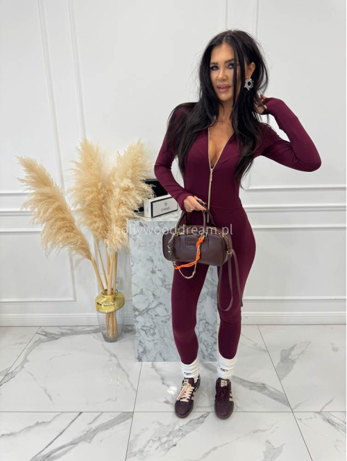 Bordowy kombinezon zapinany na zamek z logo na rękawie PARKER 163 - photo #1