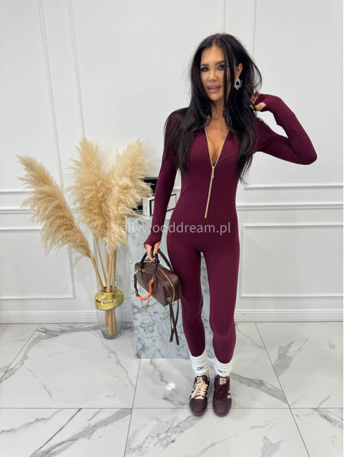 Bordowy kombinezon zapinany na zamek z logo na rękawie PARKER 163 - photo #2