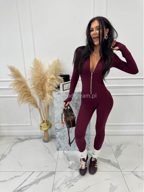 Bordowy kombinezon zapinany na zamek z logo na rękawie PARKER 163 - photo #3