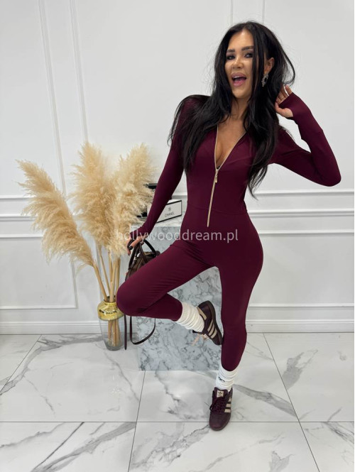 Bordowy kombinezon zapinany na zamek z logo na rękawie PARKER 163 - photo #5