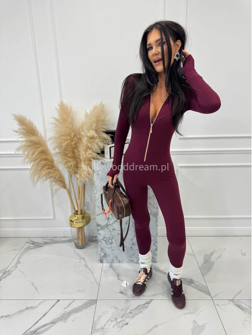 Bordowy kombinezon zapinany na zamek z logo na rękawie PARKER 163 - photo #6