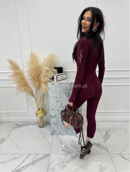 Bordowy kombinezon zapinany na zamek z logo na rękawie PARKER 163 - photo #4