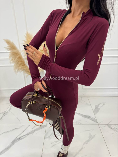 Bordowy kombinezon zapinany na zamek z logo na rękawie PARKER 163 - photo #7