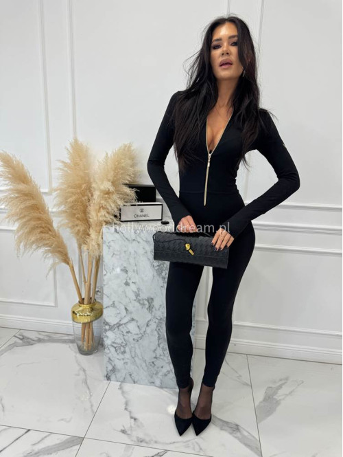 Czarny kombinezon zapinany na zamek z logo na rękawie PARKER 163 - photo #2