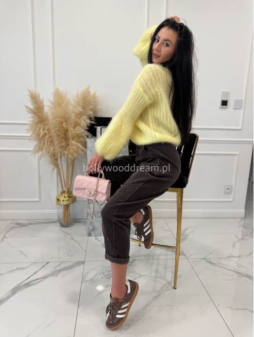 Żółty sweter moherowy z poszerzanymi rękawami WALENCJA 52 - photo #3