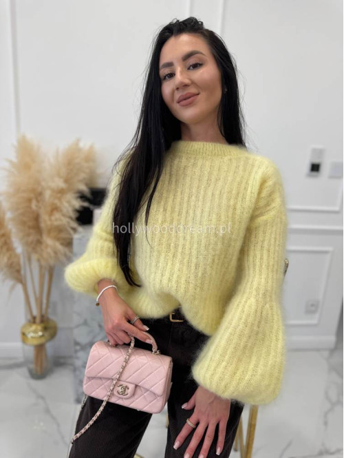 Żółty sweter moherowy z poszerzanymi rękawami WALENCJA 52 - photo #6