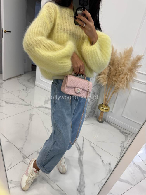 Żółty sweter moherowy z poszerzanymi rękawami WALENCJA 52 - photo #12