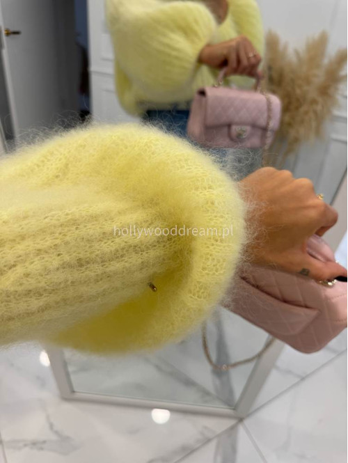 Żółty sweter moherowy z poszerzanymi rękawami WALENCJA 52 - photo #13
