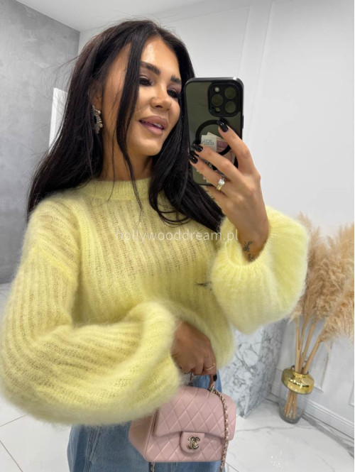 Żółty sweter moherowy z poszerzanymi rękawami WALENCJA 52 - photo #14