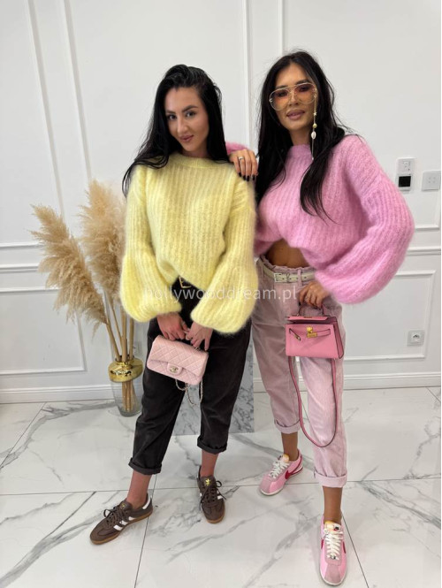 Żółty sweter moherowy z poszerzanymi rękawami WALENCJA 52 - photo #18