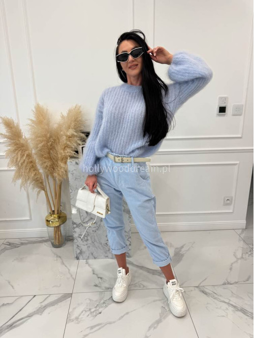 Jasno Błękitny sweter moherowy z poszerzanymi rękawami WALENCJA 52 - photo #1
