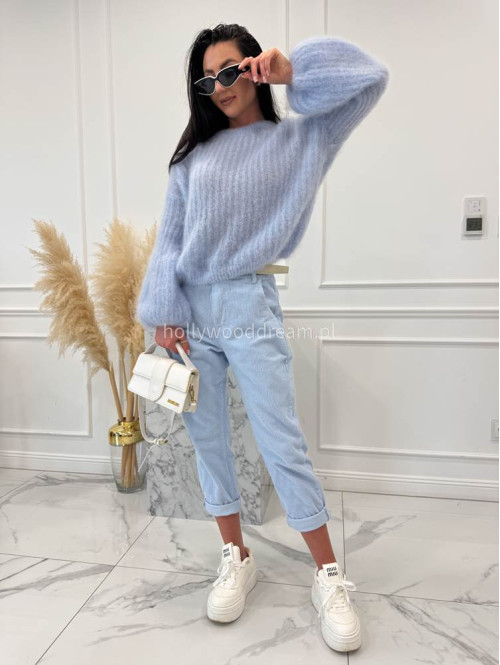 Jasno Błękitny sweter moherowy z poszerzanymi rękawami WALENCJA 52 - photo #6