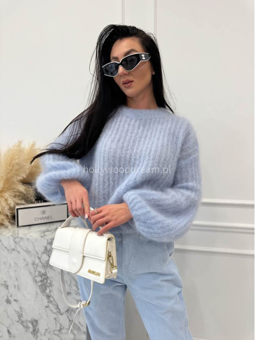 Jasno Błękitny sweter moherowy z poszerzanymi rękawami WALENCJA 52 - photo #7