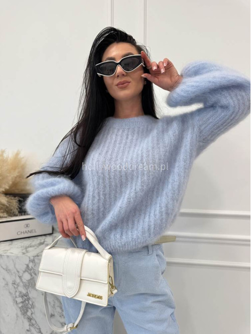 Jasno Błękitny sweter moherowy z poszerzanymi rękawami WALENCJA 52 - photo #8