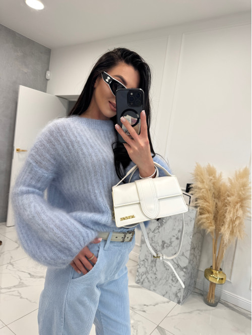 Jasno Błękitny sweter moherowy z poszerzanymi rękawami WALENCJA 52