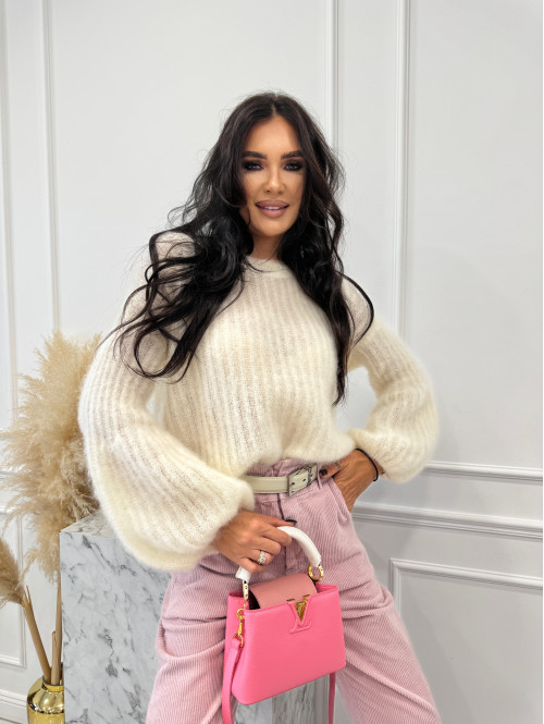 Kremowy sweter moherowy z poszerzanymi rękawami WALENCJA 52 - photo #1