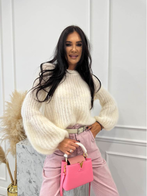 Kremowy sweter moherowy z poszerzanymi rękawami WALENCJA 52 - photo #7